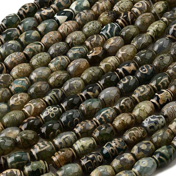 Тибетского стиля DZI бисер нитей, природных бисера агат, окрашенная и подогревом, рис, темно-оливковый зеленый