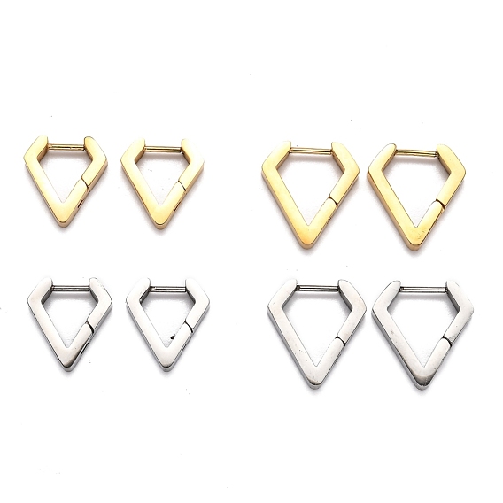 304 pendientes de aro de acero inoxidable huggie, forma de diamante