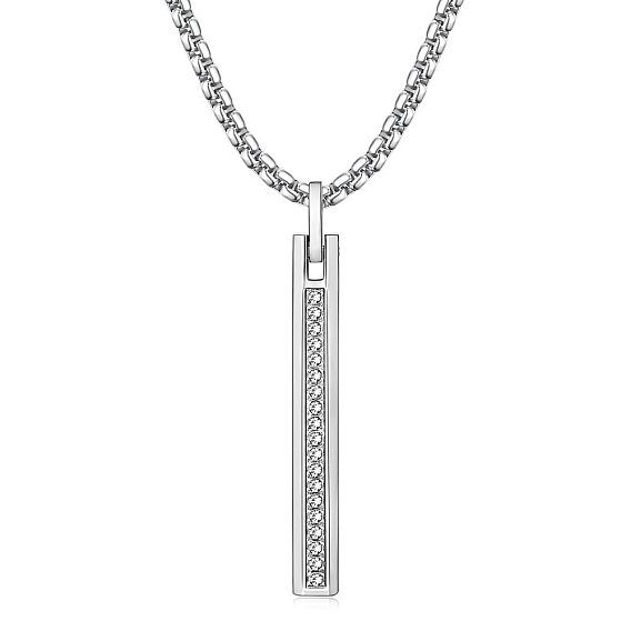 304 Stainless Steel Crystal Rhinestone Pendant Necklaces, Rectangle