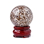 Décorations d'affichage de boule de cristal en pierre d'œufs de poisson naturel, sphère de pierre d'énergie reiki, avec une base de bois, ornements feng shui