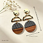 Alloy Stud Earrings, Resin & Wood Dangle Earrings, Golden