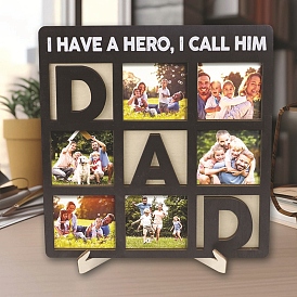 Wood Nine-grid Photo Frame Stand for Mom or Dad Gift, for Home Desktop Ornaments, Square