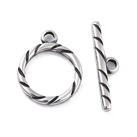 304 Stainless Steel Toggle Clasps, Tibetan Style, Grooved