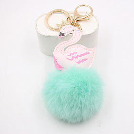 Fluffy Swan Feather Keychain for Students - Cute Bag Charm Plush Pendant