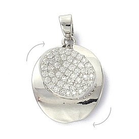 Brass Micro Pave Clear Cubic Zirconia Pendants, Rotatable, Oval