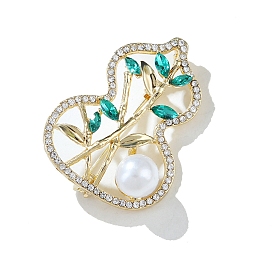 Alloy Brooch, Rhinestone and Imitation Pearl Lapel Pin, Gourd