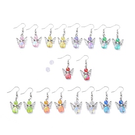 Angel Dangle Earrings Sets, with Transparent Acrylic Beads, Alloy Beads, Brass Earring Hooks and Plastic Ear Nuts