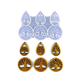 DIY Food Grade Silicone Round/Teardrop & Tree of Life Pendant Molds, Resin Casting Molds, for UV Resin, Epoxy Resin Craft Making
