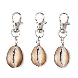 Natural Cowrie Shell Pendant Decorations, with Alloy Swivel Lobster Claw Clasps