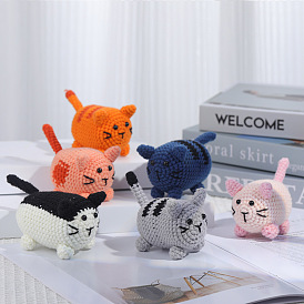 DIY Cat Display Decoration Crochet Kit, Including Wool Yarn, Needle, Fiber Filler, Support Wire, Random Color Crochet Hook