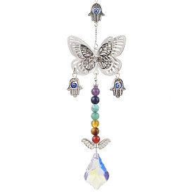 Natural Mixed Stone Pendant Decorations, with Alloy Findings, Butterfly