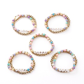 Letter Style Stretch Bracelets Sets, with CCB Plastic & Acrylic & Brass Beads
