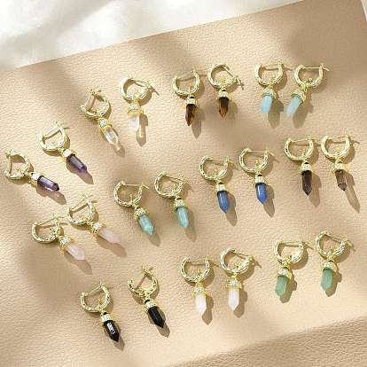 Серьги-кольца природных драгоценных камней, с ионным покрытием (IP) латунные выводы, шестиугольная пирамида