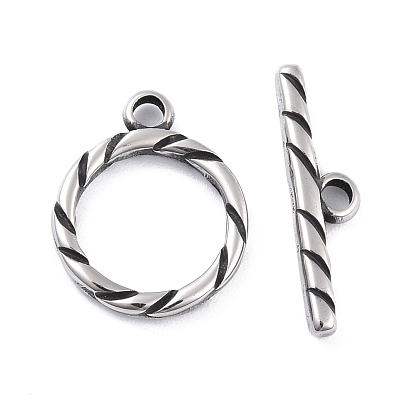 304 Stainless Steel Toggle Clasps, Tibetan Style, Grooved
