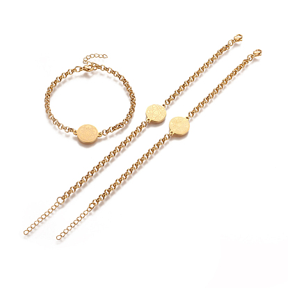 304 Stainless Steel Rolo Chain Bracelets, Link Bracelets, Flat Round