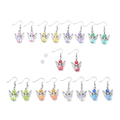 Angel Dangle Earrings Sets, with Transparent Acrylic Beads, Alloy Beads, Brass Earring Hooks and Plastic Ear Nuts