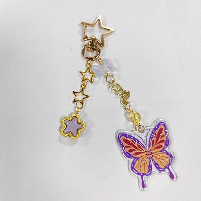 Decoraciones colgantes de acrílico transparente, con cuentas de vidrio y cierres giratorios de aleación de estrellas, mariposa