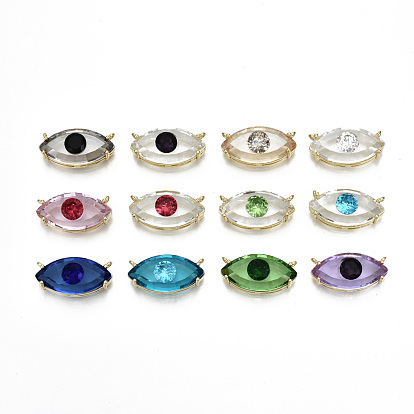 Bras Glass Links Connectors, Nickel Free, Golden, Eye