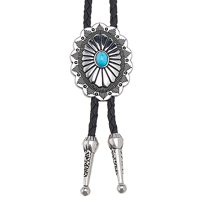 Регулируемые ожерелья-лариаты из синтетического бирюзового сплава с цинковым сплавом, овальные, черного цвета из искусственной кожи, шнуры-боло