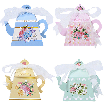 12шт. 4 стили с цветочным принтом 3d бумажные подарочные коробки для конфет в форме чайника с лентой