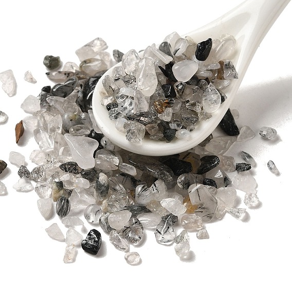 Натуральный черный рутилированный кварц, бусины без отверстий , чипсы