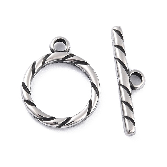 304 Stainless Steel Toggle Clasps, Tibetan Style, Grooved
