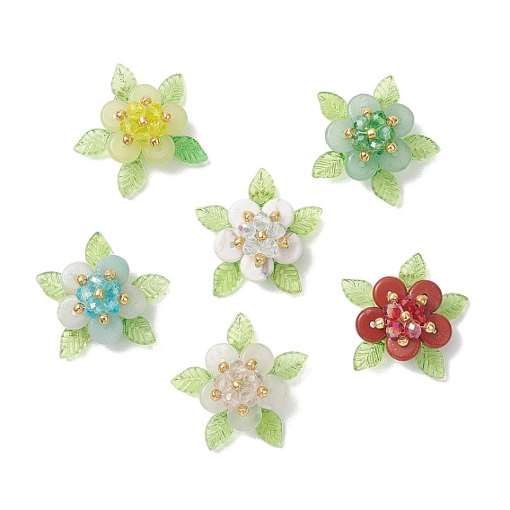 6piezas de howlita natural y jaspe rojo, Colgantes de jade limón, amazonita flor, cuarzo rosa, aventurina verde y cristal., encanto de flores