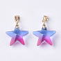 Rainbow K9 Glass Pendants, with Brass Findings, Faceted, Star, Golden