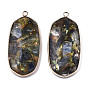 Assembled Synthetic Pyrite and Kyanite/Cyanite/Disthene Pendants, with Brass Edge and Loop, Oval