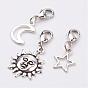 Alloy Pendants, with Brass Lobster Claw Clasps, Moon, Sun and Star