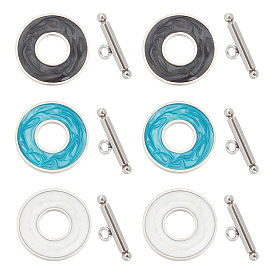 UNICRAFTALE 6Sets 3 Colors 304 Stainless Steel Toggle Clasps, with Enamel, Ring, Stainless Steel Color