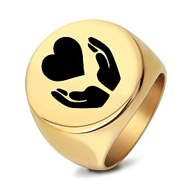 Fashionable Stainless Steel Signet Rings, Heart and Hand