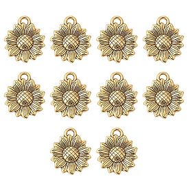 Sunflower Tibetan Style Alloy Pendants, Cadmium Free & Lead Free