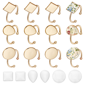 DIY Cuff Ring Making Kits, including Brass Cuff Ring Findings, Glass Cabochons