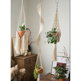 Cotton Macrame Plant Hangers, Boho Style Hanging Planter Baskets, Wall Decorative Flower Pot Holder