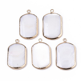 Natural Freshwater Shell Pendants, with Brass Loops, Edge Golden Plated, Rounded Rectangle