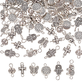 90шт 6 стили подвески из сплава в тибетском стиле, с железными петлями, бабочка и хамса рука и крест и круглый и слон и овал с цветком