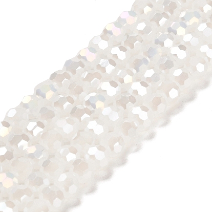 Стеклянные бусины с гальваническим покрытием , с покрытием AB цвета, имитация нефрита, граненый (32 граней), круглые, 6x5 мм, отверстие : 1 мм, около 91~93 шт / нитка, 19.49~19.88 дюйм (49.5~50.5 см)