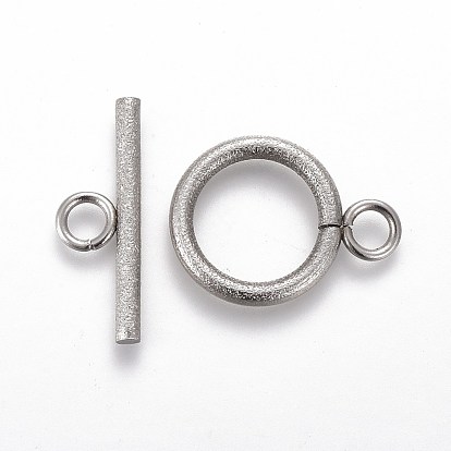 Ion Plating(IP) 304 Stainless Steel Toggle Clasps, for DIY Jewelry Making, Textured, Ring