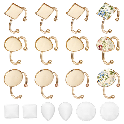 DIY Cuff Ring Making Kits, including Brass Cuff Ring Findings, Glass Cabochons