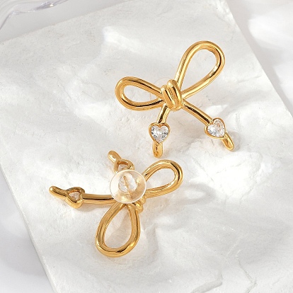 304 серьги-гвоздики из нержавеющей стали с кристаллами и стразами, ионное покрытие (ip), бантом