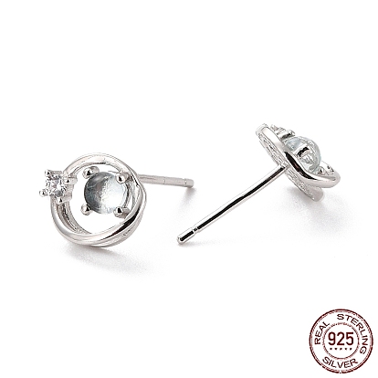 Open Ring 925 Sterling Silver Stud Earrings, Dainty Clear Cubic Zirconia Post Earrings for Girl Women