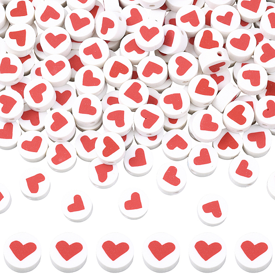 300 бусины из полимерной глины ручной работы., круглые с сердцем