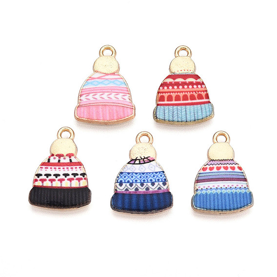 Подвески из сплава с принтом на зимнюю тематику, без свинца, без кадмии и без никеля, шарм шляпы, золотые