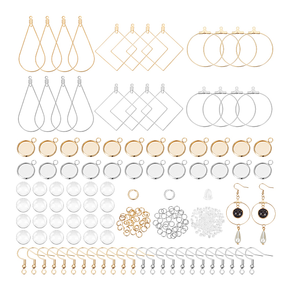 Комплект для самостоятельной сборки сережек-куполов, включая каплю, ромб и кольцо 304 подвески из нержавеющей стали и крючки для серег, пластиковые гайки для ушей, Кабошоны из стекла