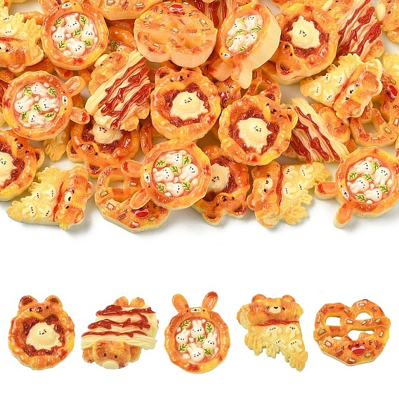 50 шт. 5 стили кабошоны из смолы с изображением животных, смешанный хлеб, имитация пиццы