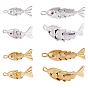 8Pcs 4 Styles Brass Micro Pave Clear Cubic Zirconia Pendants, Fish Charms