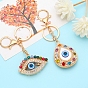 Alloy Rhinestone Keychain, with Alloy Key Rings & Lobster Claw Clasps and Resin, Evil Eye