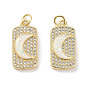 Латунные микропаве прозрачные подвески с фианитом, без кадмия и без свинца, с синтетическим опалом и кольцами-прыгунами, реальный 18 k позолоченный, прямоугольник с лунными подвесками
