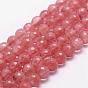 Cherry Quartz Glass Beads Strands, Faceted, Round